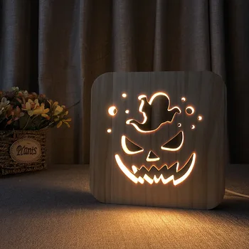 

Halloween 3D LED Creative Wooden Night Light Hollow Table Lamp USB Powered Desk Lights Skull Pumpkin Lights Home Decorative
