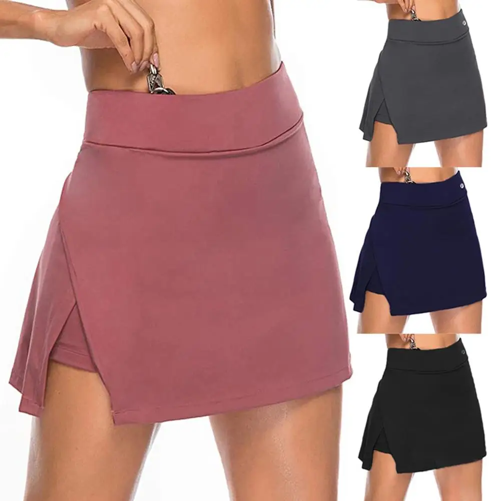 Summer Running Shorts Women Irregular Slitting Hem Fake Two Piece Elastic Gym Sports Mini Skirt female | Женская одежда