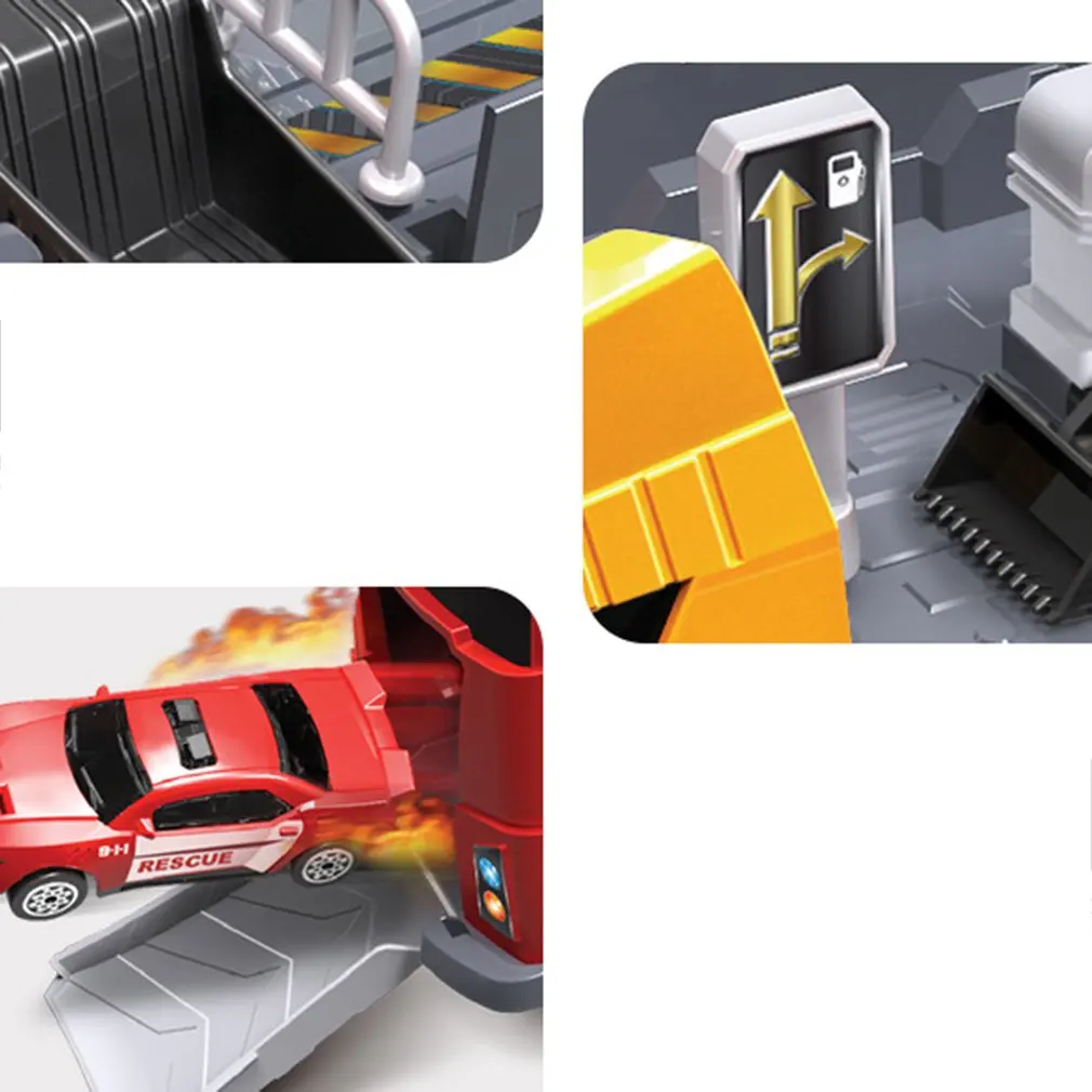 Children Simulation Fire Engineering Vehicle Parking Lot Educational Pull-back Car Set for Kids Car Model Toys