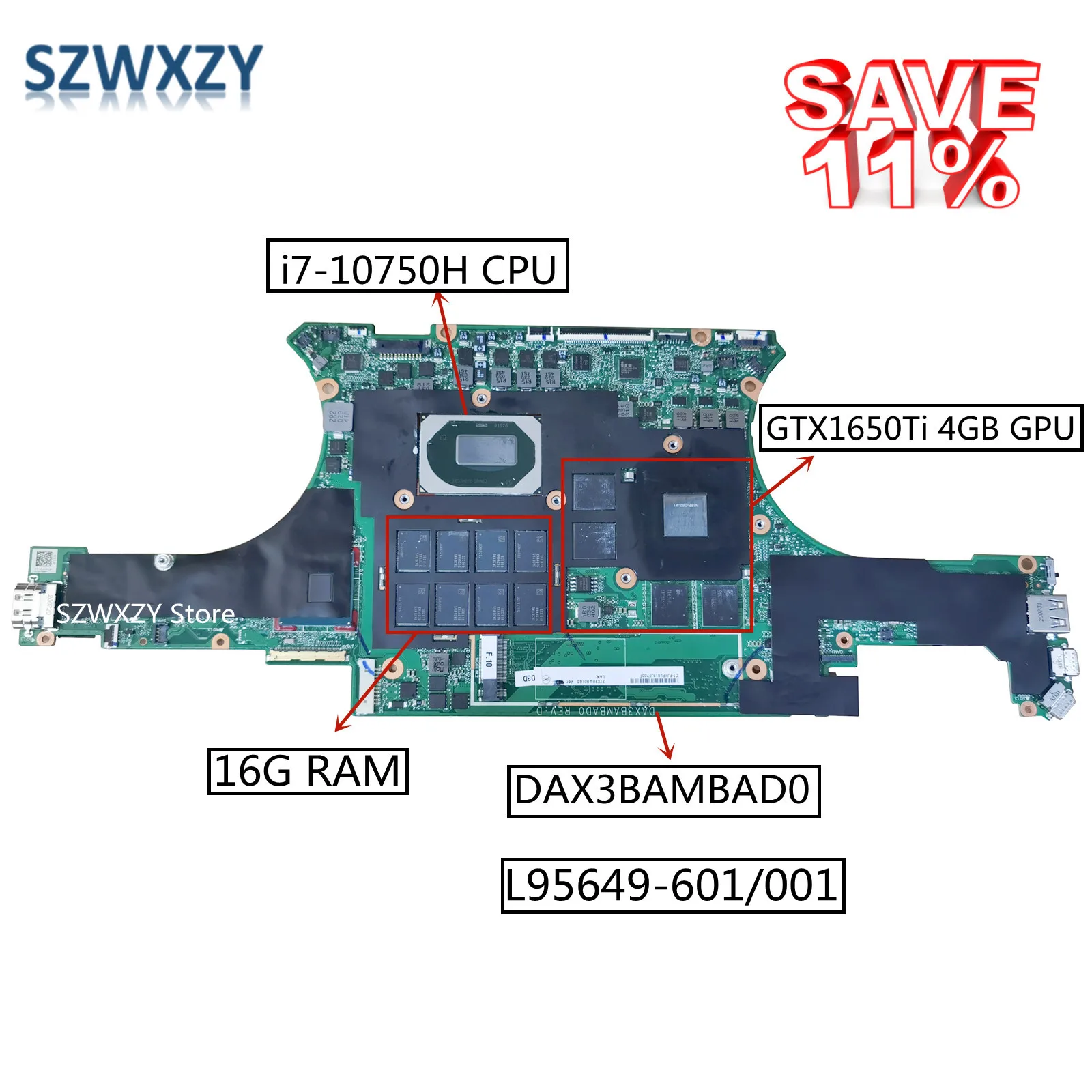 Материнская плата для ноутбука HP Spectre X360 15-eb0040TX L95649-001 dax3bamboo ad0 L95649-601 GTX1650Ti 4 ГБ GDDR5 16