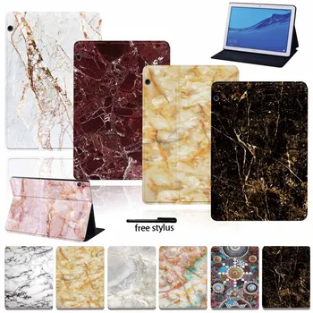 

Tablet Case For Huawei MediaPad T3 8.0 /T3 10 /T5 10 Tablet Folio Leather Anti-fall Marble Series Stand Cover Case+Free Stylus