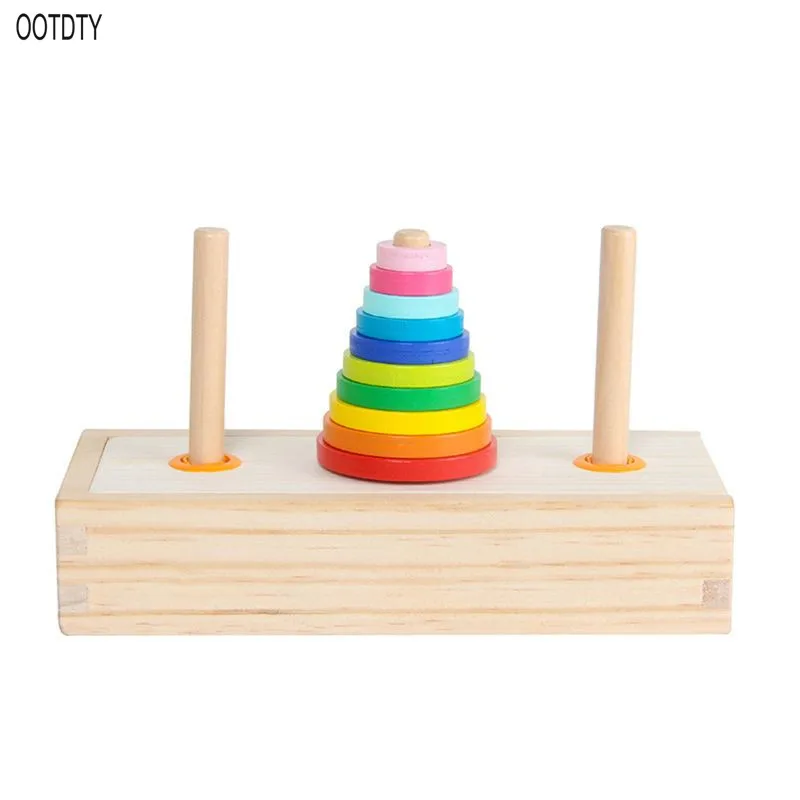 

OOTDTY Hanoi Tower Kids Educational Toys Wooden Early Learning Classic Mathematical Puzzle Toy for Children