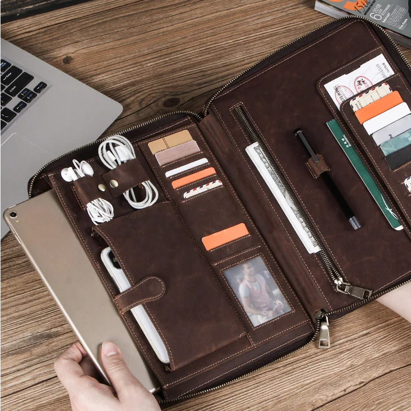 

2019 Horse Cow Leather Case Office For iPad Pro 9.7 10.5 Pouch Bag Pouch Passport Holder IPAD case bag student Passport cover