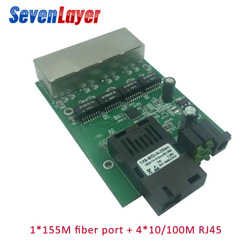 10/100M 4 RJ45 1 SC Fast Ethernet switch Converter Ethernet Fiber Optical Media Converter Single Mode fiber Port PCBA 20KM