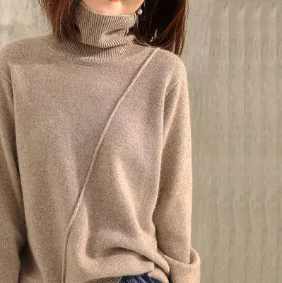 BELIARST/осенне-зимний кашемировый пуловер с высоким воротом, Женский вязаный свитер большого размера с высоким воротником - Цвет: camel