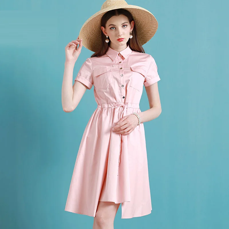 High End Ins Summer Chic Super Fairy Shirt Dress Temperament Pink French Design