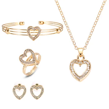 

GU17 Heart-shaped Necklace Earrings Ring Bracelet Set Zircon Electroplating Alloy Necklace Earring Set