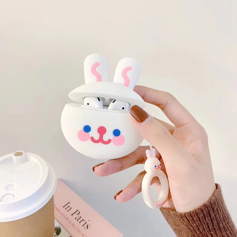 Для AirPods случае 3D мультяшный наушник чехол для Apple Airpods 2 забавные интимные аксессуары защитную крышку с палец кольцо ремень - Цвет: Rabbit