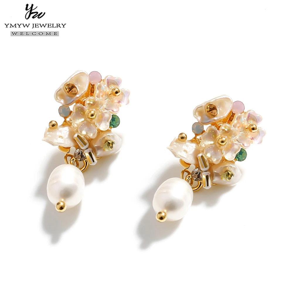 

YMYW Sweet Romatnic Natural Pearl Shell Flower Dangle Earrings Luxury Fashion Christmas Earrings Jewelry Gift for Women kolczyki