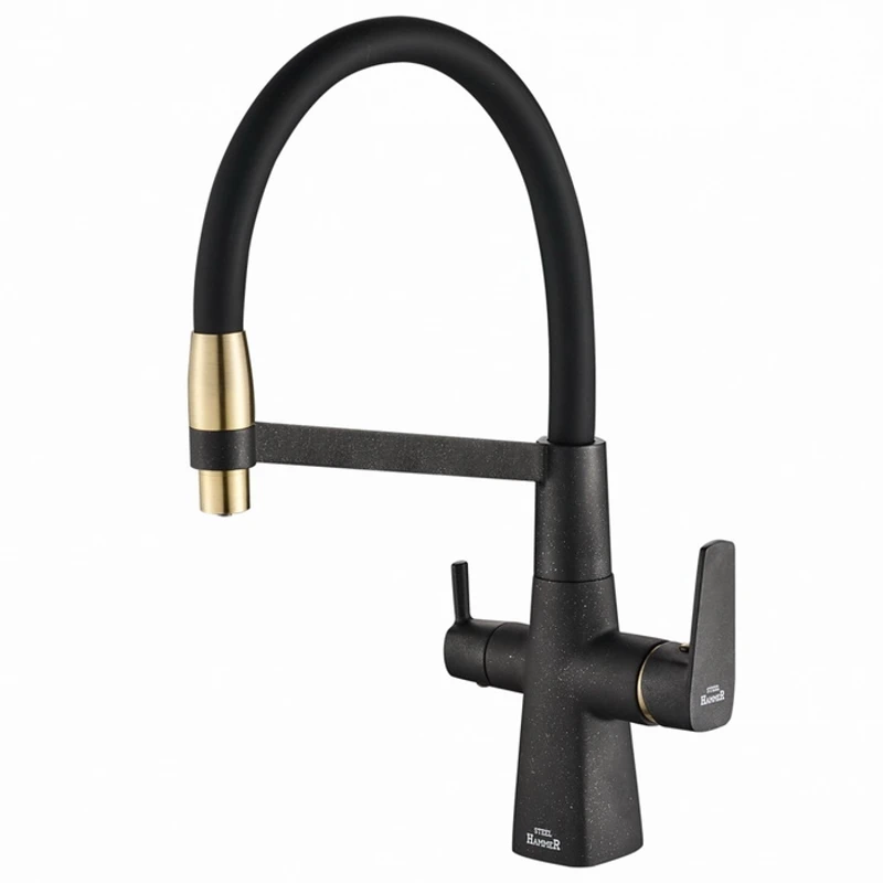 Смеситель для кухни с вытяжной лейкой Steel Hammer SH 818-6 BLACK BR (Двойной канал съемный