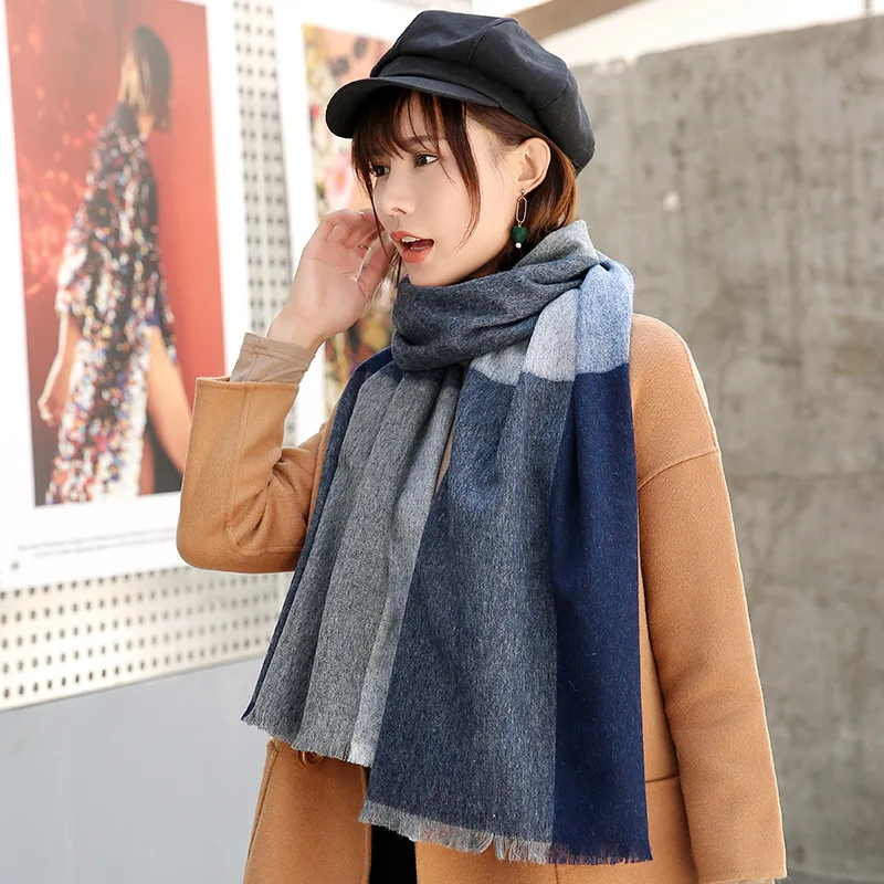 

Winter Plaid Wool Scarf Neck Warmer Women Shawls Wraps Outdoor Pashmina Echarpe for Ladies Cashmere Scarves Foulard Femme Hiver