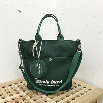 

Spring new canvas women's schoolbag large capacity Korean version of the wild messenger solid color tote bag