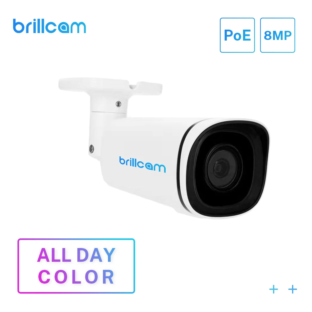 

Brillcam POE IP Camera 8MP HD Full Color Outdoor Waterproof Night Vision Cam Indoor Home Security Surveillance SD Card Slot