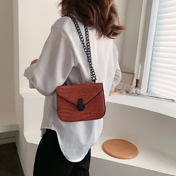 

Retro Stone Pattern Crossbody Bags Women Leather Chain Mini Shoulder Handbags Chain Female Elegant Crossbody Handbags