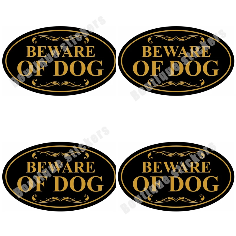

4X Beware of Dog Aluminum Alloy Logo Sticker Oval Wall or Door Reminder Sticker Application Type Decals Waterproof and Sunscreen