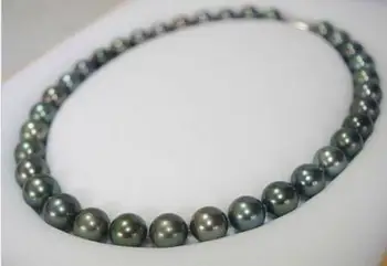 

free shipping Noble jewelry AAA 11-12mm round 100% natural tahitian peacock green pearl necklace 17inch