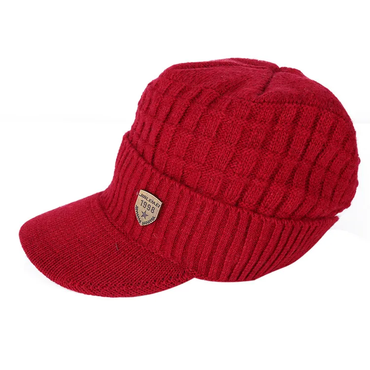 Шапка вязаная шапка высокого качества Зимняя Круглая Шапочка без полей шапки зимние шапочки для мужчин женский шерстяной шарф головные уборы, Балаклава маска - Цвет: Красный