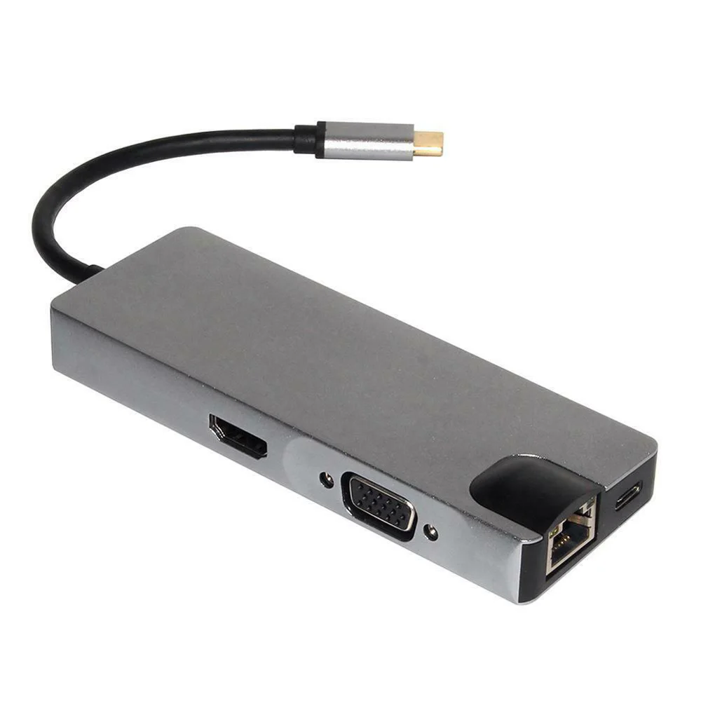 USB C концентратор USB3.0 HDMI VGA RJ45 Gigabit Ethernet SD/TF порт конвертер 8 в 1 и высококачественный