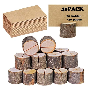 

40pcs/set Wood Cylindrical Stakes Notes Folder Veneer Stump Clip Crafts Home Wedding Decoration Party Table Cards Number Plate