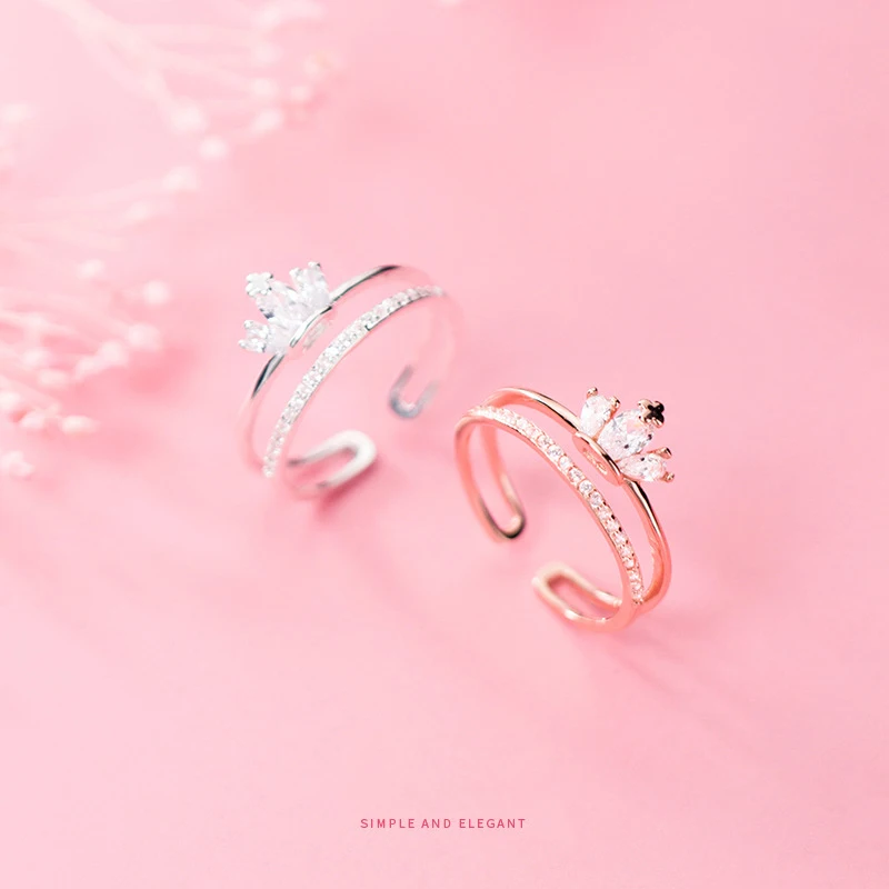 Modian Fashion Wedding Ring for Women Shining Zircon Crown Open Adjustable Sterling Silver 925 Fine Jewelry 2020 Design | Украшения и