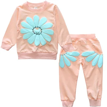 

2020 Fashion Cute Infant Baby Girl Clothes Set Long Sleeve Sun Flower Print T-shirt+Pant 2pcs Cotton Cartoon Girls Trousers Suit