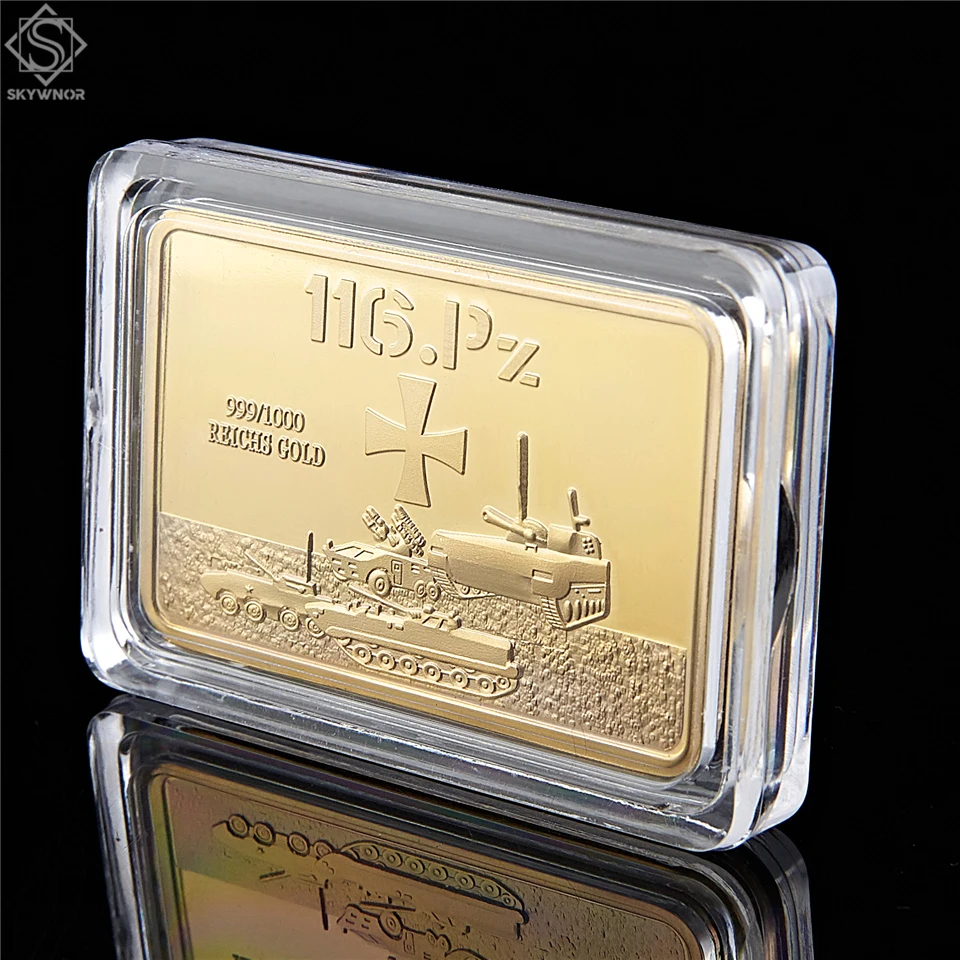 German WWII 116.PZ Tank Division Commemorative Gold Clad In Bar Fine 999/1000 Reichs Gold Metal Craft Coin Collection