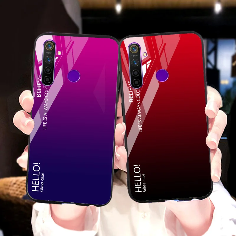

Gradient Tempered Glass Case For OPPO Reno 2 2Z Cases Luxury Silicone Cover For OPPO Realme 5 Pro Q XT A9 2020 A11X Covers