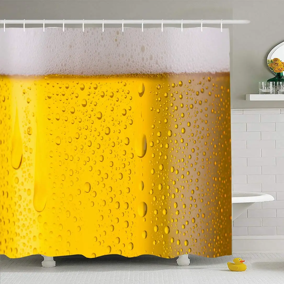 

Shower Curtain Set with Hooks 72x78 Cold Brewery Beer Food Bar Summer Alcohol Froth Purity Condensation Drink Drunk Holidays