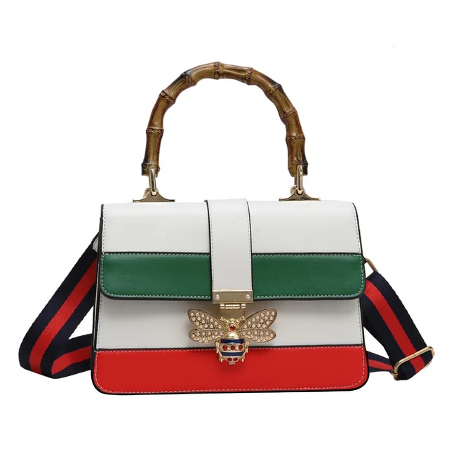 Crossbody Bags for Women 2021 Wide Shoulder Strap Female Handbag New Style Bamboo Bag Fashion Ladies Bag Bee Bag Messenger Bag white
