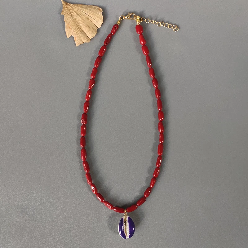 

2020 summer trend red coral necklace purple shell pendant exquisite beautiful neck accessories ladies banquet party charm jewelr