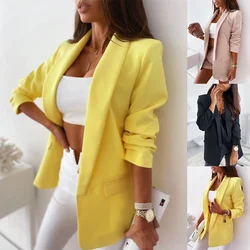 Chaqueta de manga larga para mujer, traje pequeño de color sólido, Otoño, 2021