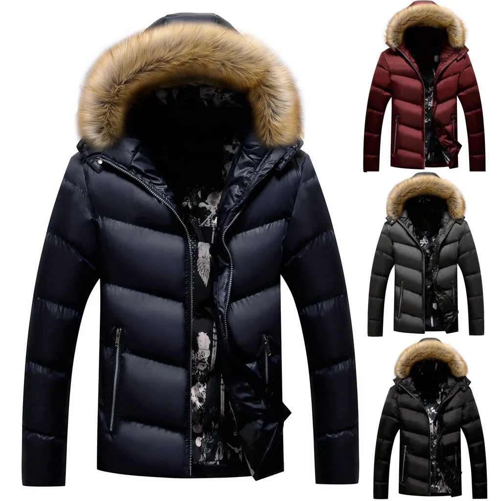 

Men's Winter Casual Pure Color Zipper Thickened Hoodie Cotton-padded Jacket Coats Jackets Men's loose warmth Top Jackets Coats