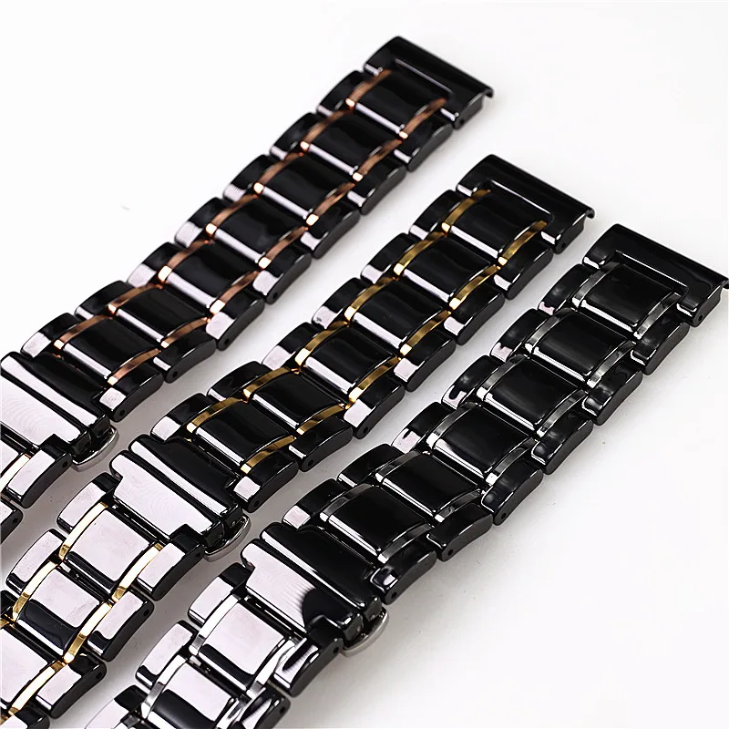 Cerâmica e Aço Cinta para Samsung Pulseira de Relógio Luxo Inoxidável Preto Branco s2 3 4 Huawei gt Cinto 20 22 24mm 4 3 4 huawei gt pulseira de relógio cinto