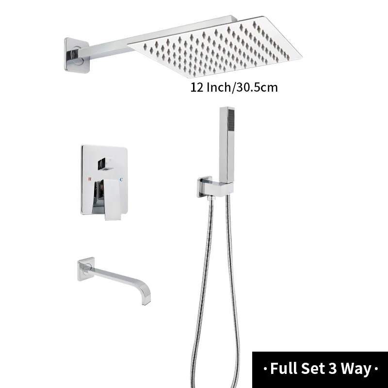 

1/2/3 Way 8/10/12/16 Inch Shower Faucet Set Rainfall Bath Shower System Embedded Box Concealed Mixer Tap Wall Mount CUPC