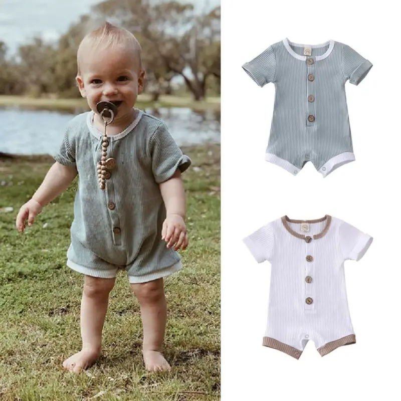 0-18 Months Baby Boys Rompers Infant Solid White Blue One Piece Jumpsuit For Newborn Summer Casual Playsuit Sunsuit |