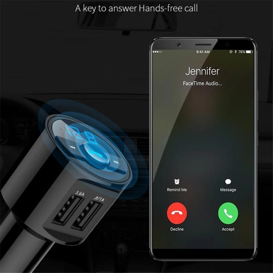 Bluetooth 4,2 версия автомобильный комплект MP3 беспроводной fm-передатчик двойной USB зарядное устройство Handsfree Поддержка открытые голосовые подсказки номер звонящего