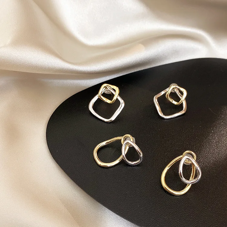 AOMU 1 пара корейских металлических хитовых цветных сережек, геометрические Необычные прямоугольные Круглые Женские золотые серебряные подарочные серьги-гвоздики
