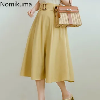 

Nomikuma 2020 Summer New Sash Slim Waist Skirts Women Solid Color Elegant OL Skirt Office Lady Japan Style Faldas Mujer 3a356