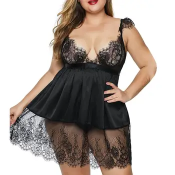 

2020New Plus Size Women Sexy Lingerie Porno Lace Sleepwear Dress باس النوم م Hollowout Chemise Babydoll Costume Erotic Underwear