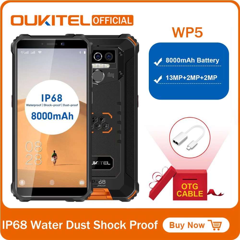OUKITEL WP5 смартфон с 5 дюймовым дисплеем четырёхъядерным процессором MTK6761 ОЗУ 4 Гб