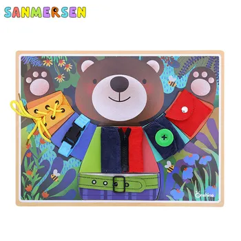 

Baby Wooden Puzzle Set Infant Early Educational Toys Cartoon Bear Cat Changing Clothes Puzzles Kids Children's Wooden Toy