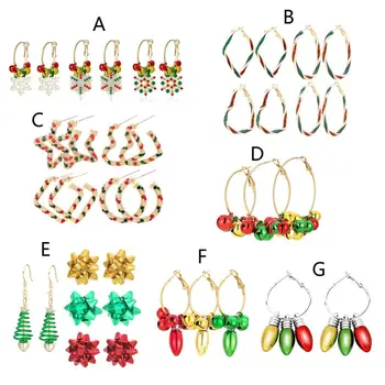 

Christmas Stud Earring Set X-Mas Bulb Jingle Bell Drop Earrings Festive Jewelry A2UA