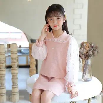

2020 Kids 6-16 Years Clothes Autumn Winter New Girl Suit Design Bubble Sleeve Dress Girl Dress Party Dresses Girls Clothing Set