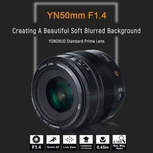 YONGNUO YN50mm F1.4 стандартный основной объектив для Nikon D3400 D5300 D7200 D750 D5600 D3200 50 мм F1.4N большая апертура AF/MF объектив камеры