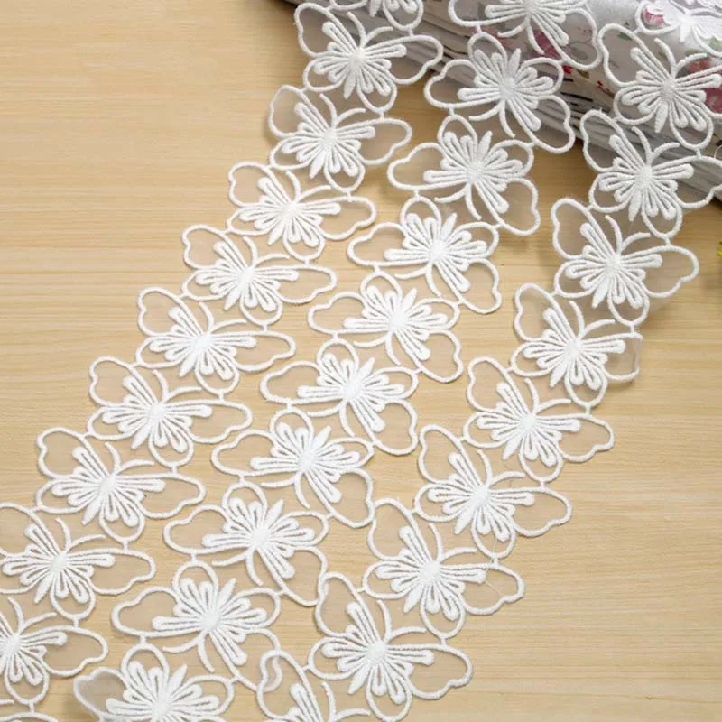 

30Yards Butterfly White Embroidered Lace Trim Ribbon DIY 73mm Width Fabric Wedding Garment Sewing Craft Accessories Hot Selling