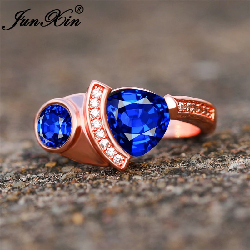 Anillo compromiso con piedra azul real para hombre y mujer, sortija de boda de circón verde, oro rosa, joyería de - AliExpress