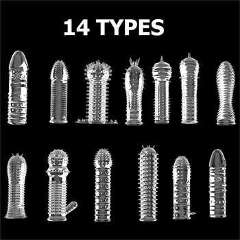 14 Types Penis Extender Sleeve Reusable Condoms Sex Products For Men Delayed Ejaculation Intimate Goods 1