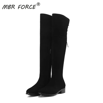 

MBR FORCE new high-quality cow suede winter ladies round toe elegant side zipper laces fashion all-match black warm high boots