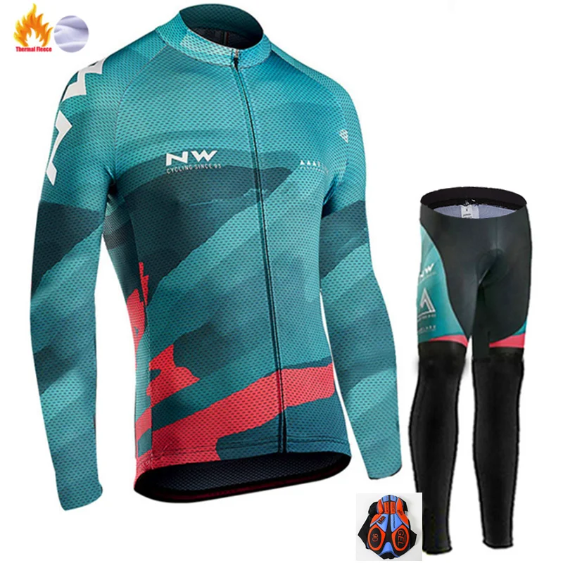 Winter Cycling suit Pro Team NW велосипедная майка 9D комплект с нагрудником MTB Униформа велосипедная одежда мужская зимняя теплая флисовая велосипедная Одежда для велоспорта - Цвет: Winter Cycling suit