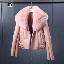 Ly Varey Lin, Женское зимнее пальто из искусственной овчины, короткая куртка из искусственной овечьей шерсти с меховым воротником, кожаная куртка, теплая Толстая Женская верхняя одежда на молнии